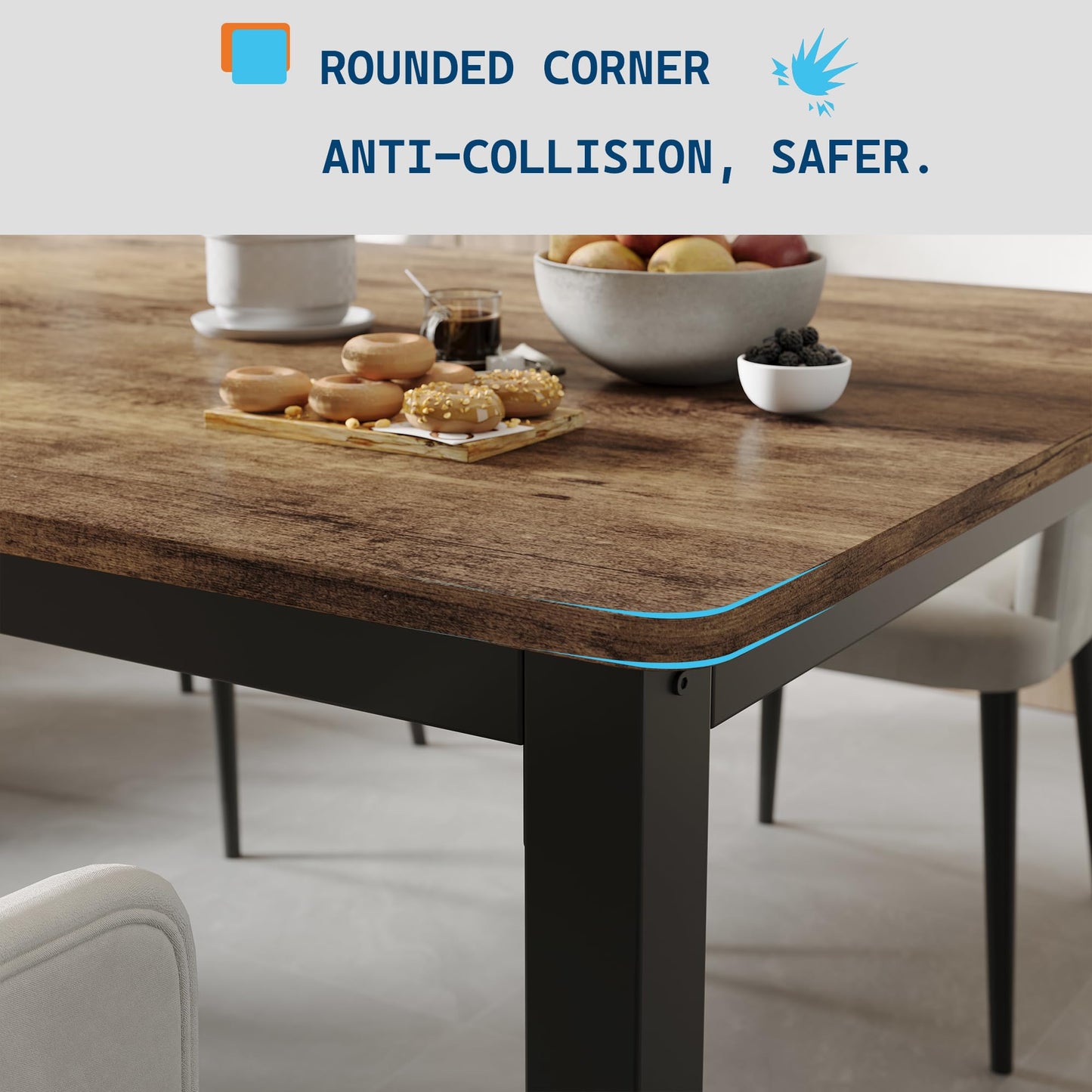 GarveeHome 78.7 in Industrial Dining Table for 6, Wooden Long Dinner Table with Mortise Tenon Design, Kitchen Table with Sturdy Metal Legs, for Dining Room Home Office Living Room, Retro