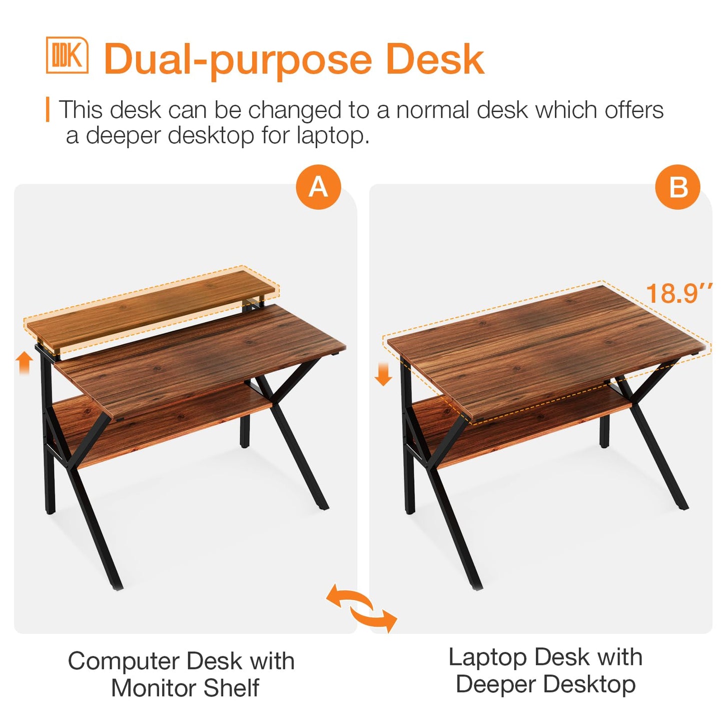 ODK Small Desk, 27.5 Inch Computer Desk for Small Spaces, Study Desk with Storage & Monitor Stand, Deep Brown