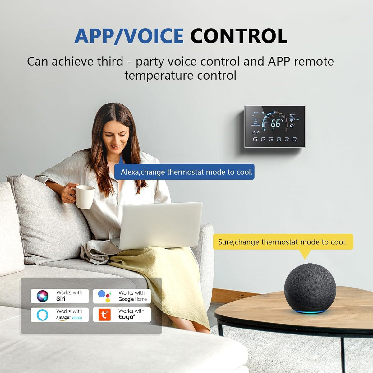 BSEED WiFi Smart Thermostat for Home - Touch Screen, Energy Saving, 7-Day Programmable (Holiday Mode), Easy DIY, Works with Siri/Alexa/Google, Black（C-Wire Adapter Included）