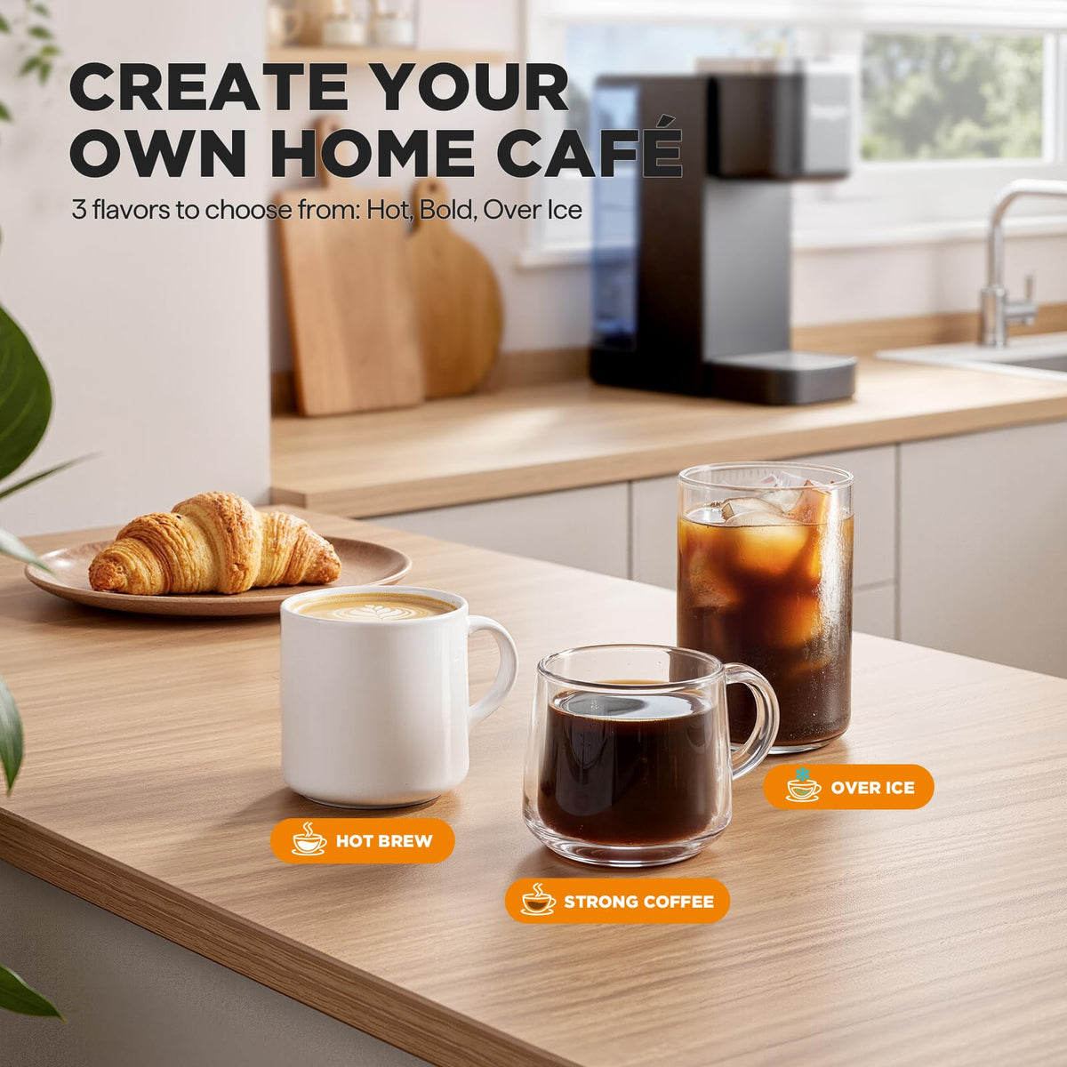 Tastyle Single Serve Coffee Maker, Iced and Hot Coffee Machine for K Cup & Grounds, Compact Design, 40oz Removable Water Reservoir, 6 to 24 Oz Brew Sizes, Fits 7.3" Travel Mug, Black