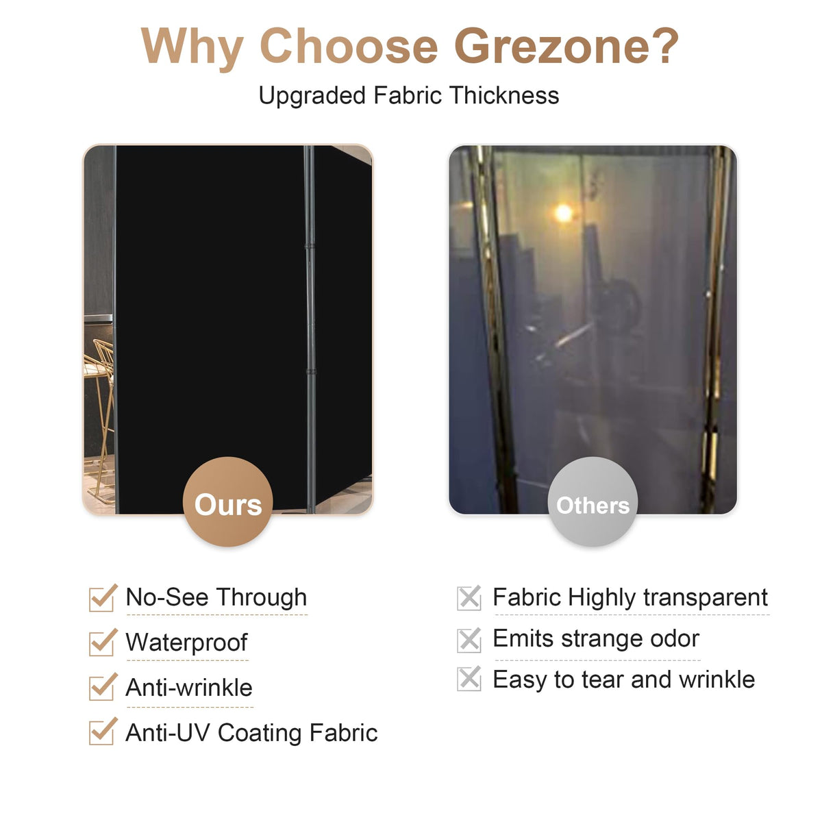 Grezone Large Folding Panel Portable Stand Room dividers Privacy Screen for Bedroom Dining Room Screens Curtains Partition Home Office Dorm Separation (Black, Three Panel)