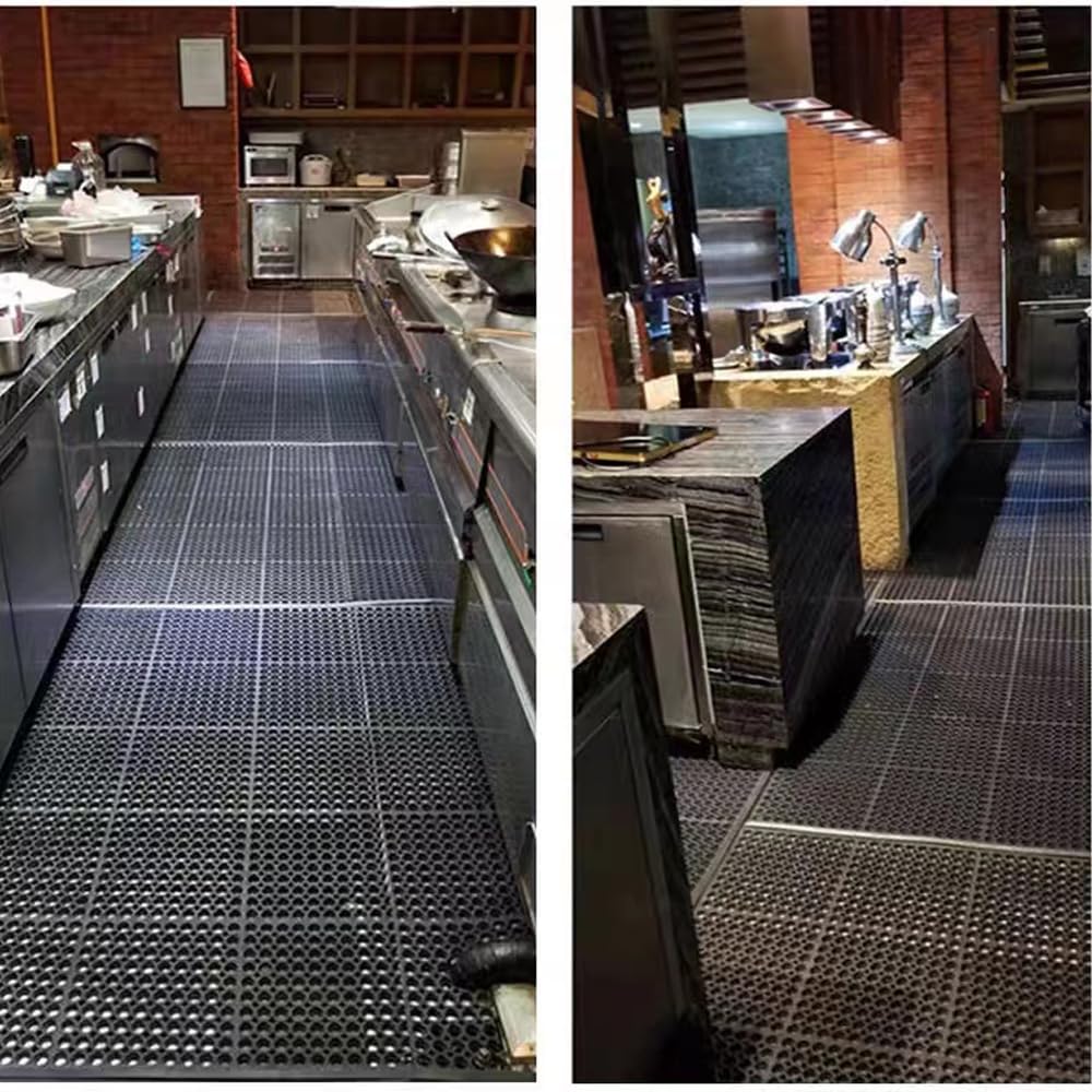 Anti-Fatigue Rubber Floor Mat - NANBOWANG Commercial Grade Grease Resistant Non-Slip Recycle Tyre Floor Mats for Restaurant Kitchen Bar Garden Outdoor Wet Area (36"x 60") Black