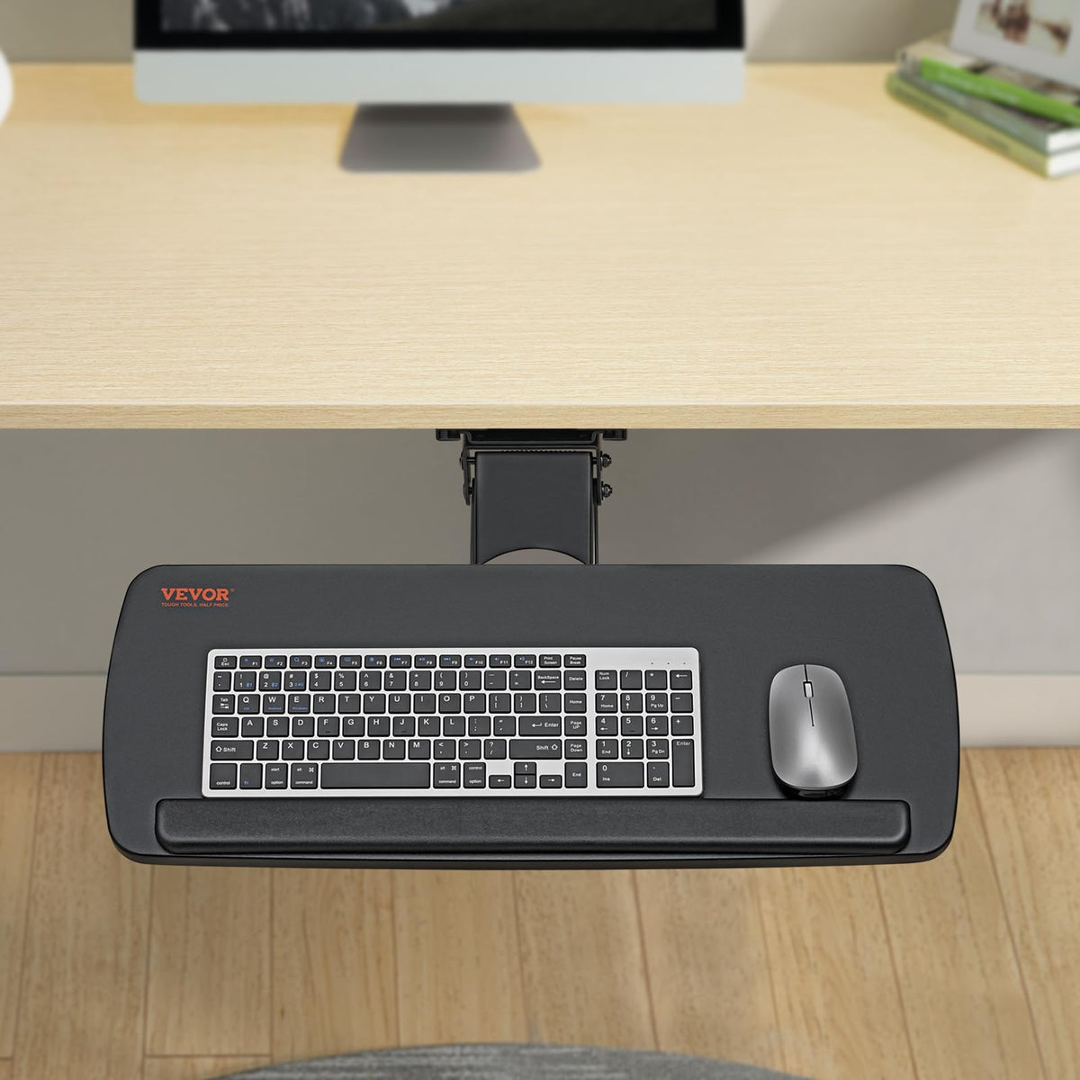 VEVOR Under-Desk Keyboard Tray, Adjustable for Height and Tilt, Slide-Out Design, Spacious 25x9.8 Inch Surface, Ideal for Home and Office Use
