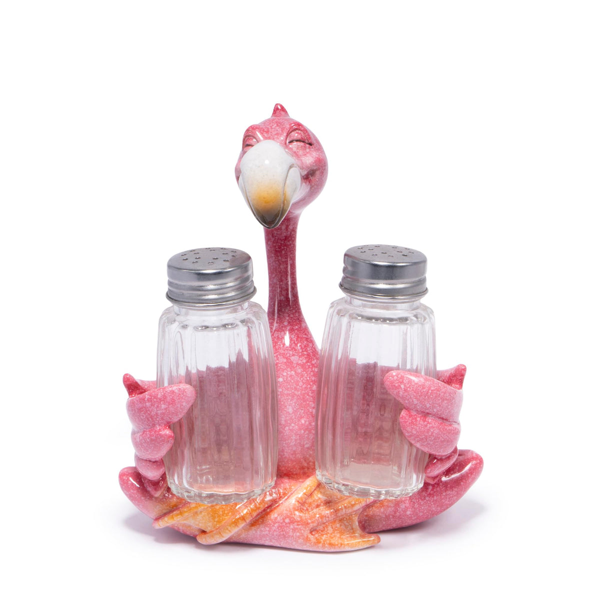 Hodao Flamingo Figurines Decorations with Salt and Pepper Shaker Flamingo Set with Holder Figurines for Summer Beach Bar and Tropical Kitchen Decor Table Decorations for Home Gifts