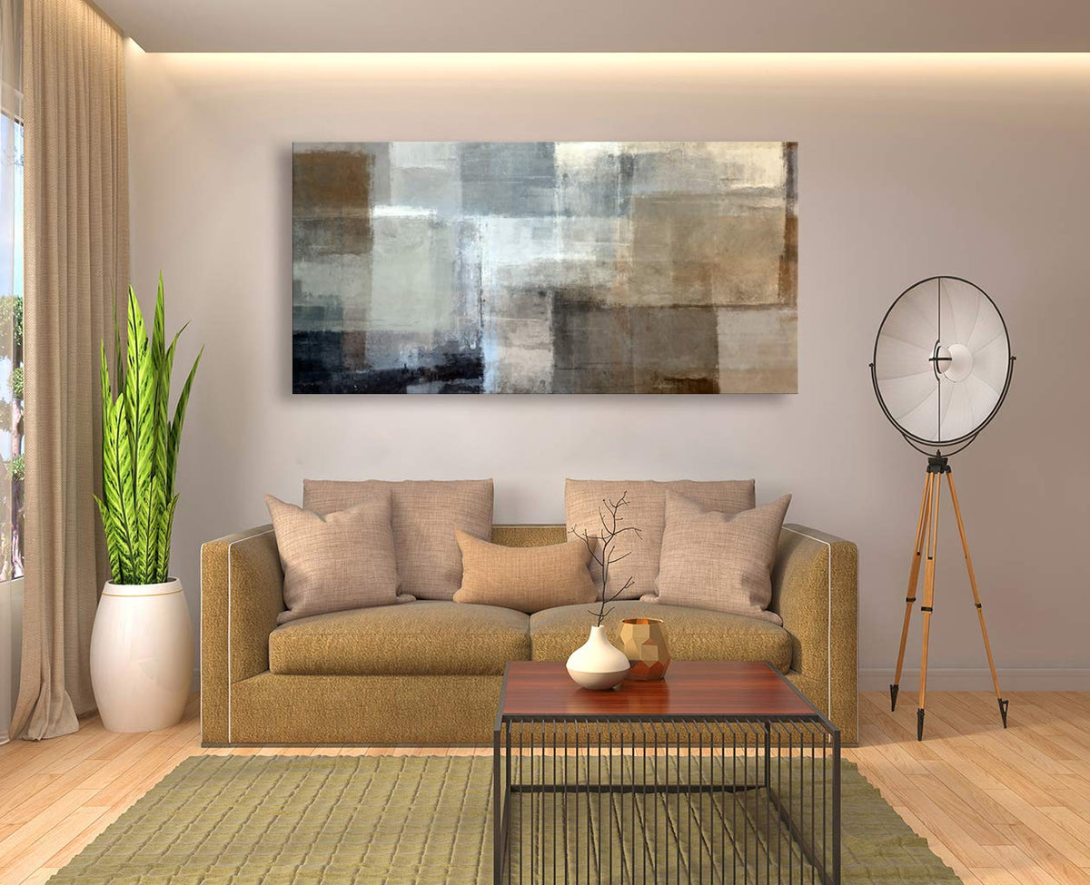 Baisuart Canvas Prints Abstract Wall Art Print Paintings Grey and Brown Stretched Canvas Wooden Framed for living Room Bedroom and Office Home Decor Artwork XLarge 24x48inch