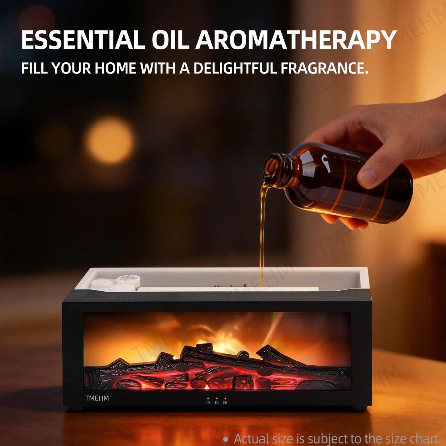 TMEHM Fireplace Flame Air Diffuser Humidifier,7 Colors Aromatherapy Essential Oil Diffuser,Ultrasonic Aroma Humidifier with Timer for Home,Bedroom,Office,Yoga (Black, L)