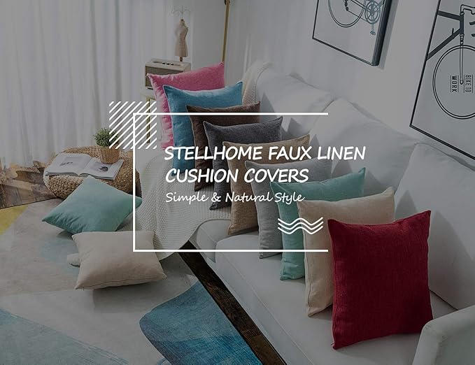 Stellhome Pack of 2 Burlap Throw Pillow Covers Farmhouse Linen Cushion Covers