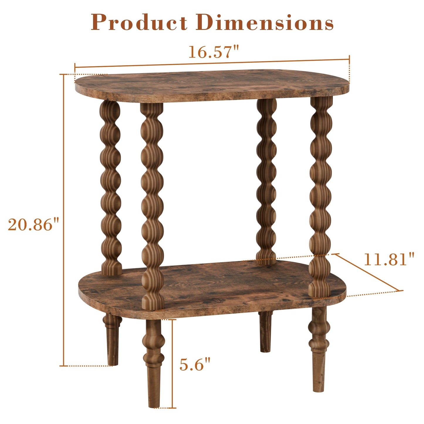 2-Tier Side Table, Small End Table with Storage Shelf for Small Spaces, Modern Bedside Tables for Living Room, Bedroom, Corners, and Office (Rustic Brown, 11.81 inch)