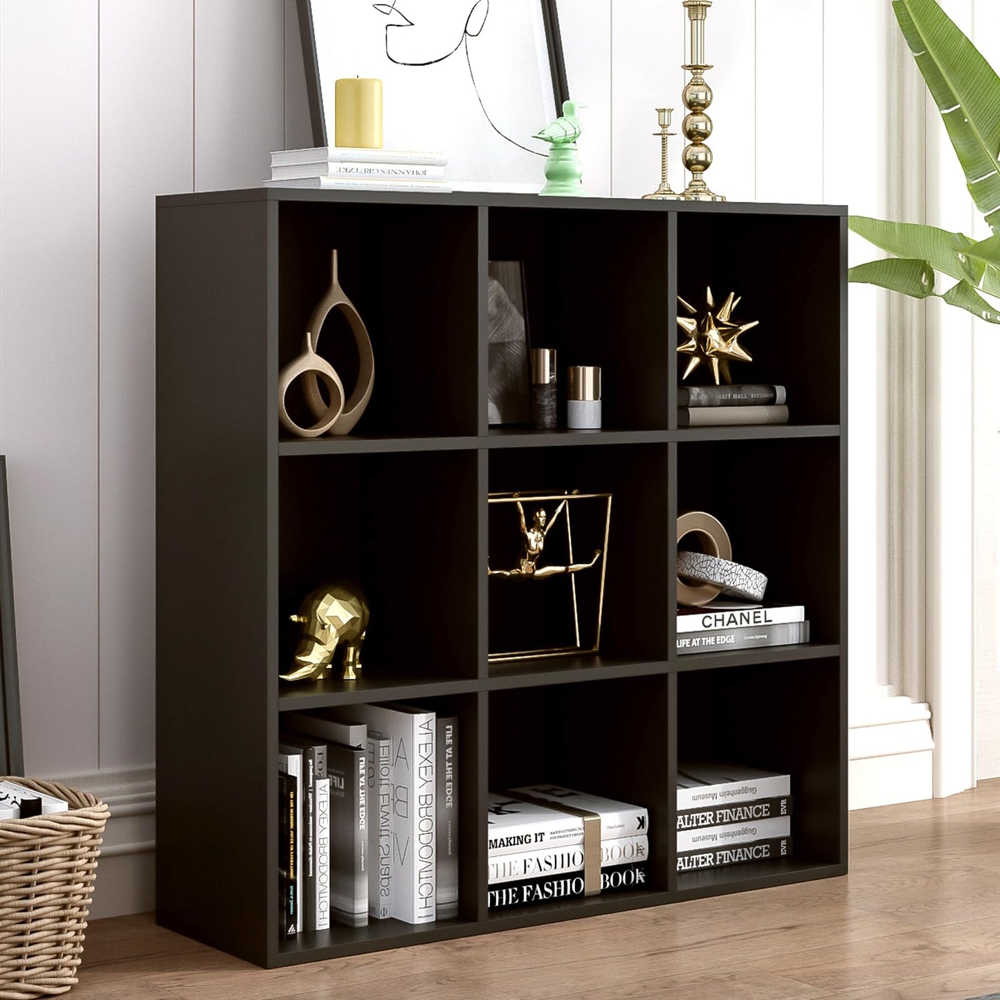 OSCHF 9-Cube Storage Shelf Bookcase - Wooden 3-Tier Free Standing Open Bookshelf for Home and Office, Organizer Cabinet in Black