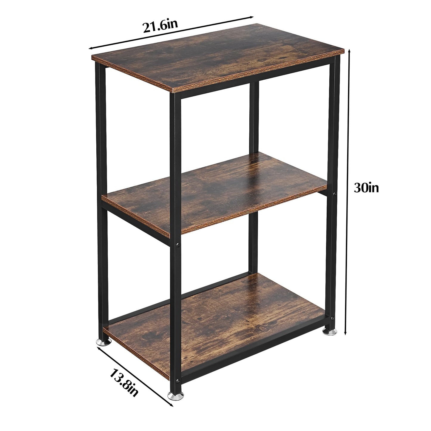 VECELO Tall End Side Table,30" Height Nightstand with 3-Tier Storage Shelf for Living Room Bedroom Office Hallway Study