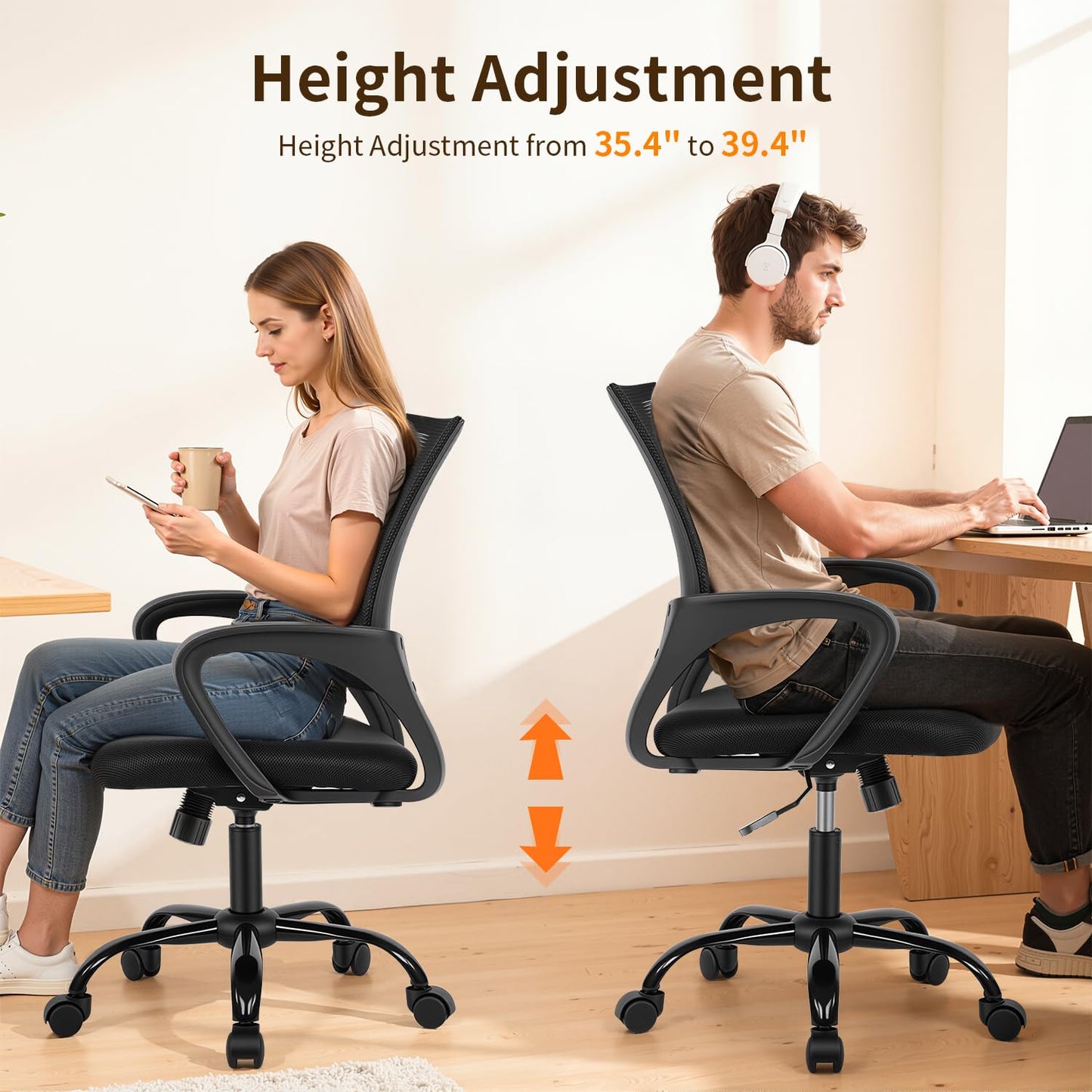 BestOffice Office Chair Ergonomic Cheap Desk Chair Mesh Computer Chair Lumbar Support Modern Executive Adjustable Stool Rolling Swivel Chair for Back Pain (Black)