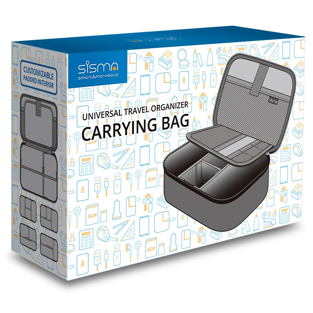 sisma Travel Electronics Organizer Small Carrying Case for Cables Phone Chargers USB Plugs Power Cords Earbuds Adapter Tech Accessories Pouch -Grey