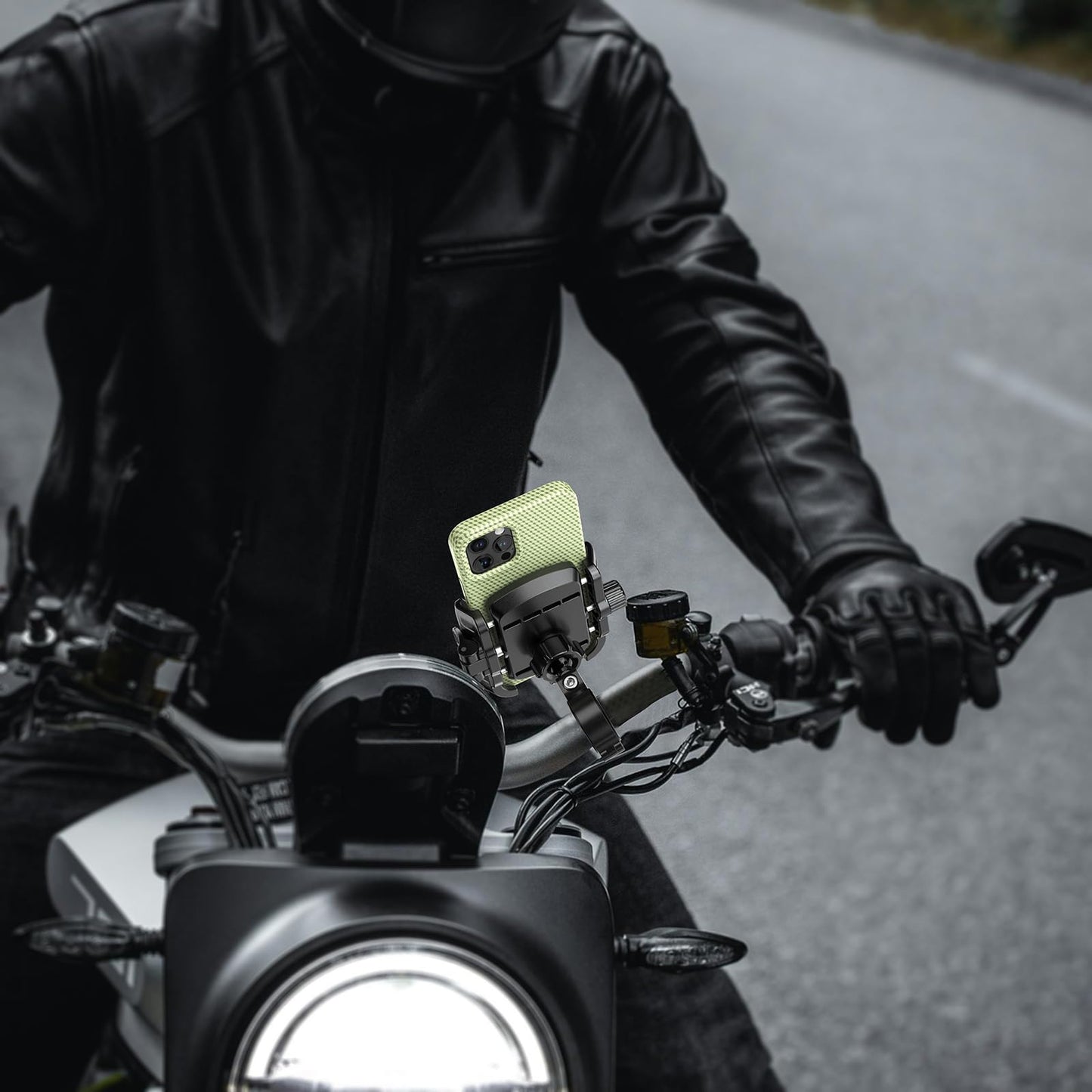 LOKTENWO Bike Motorcycle Phone Mount with Aluminum Alloy Mounting Base, [1s Lock & Release] [Camera Friendly] Bicycle Handlebar Cell Phone Holder for Scooter ATV, Fit 5.4-7.2" Smartphone