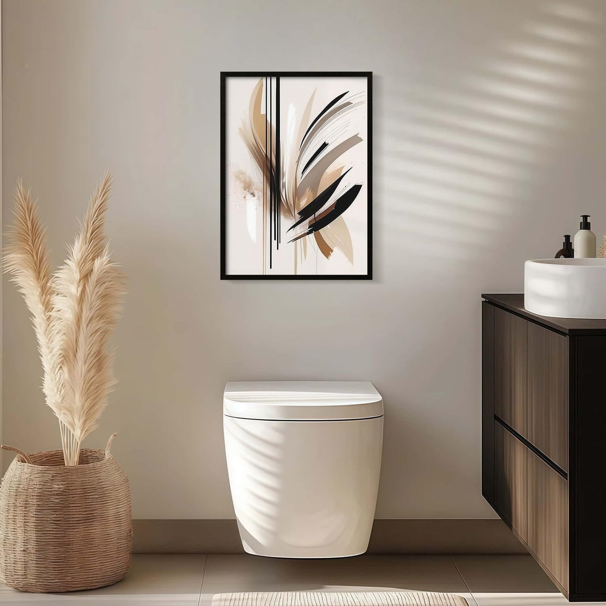 Framed Feather Lines Abstract Canvas Wall Art Print Modern Minimalist Poster Picture Living Room Bedroom Office Gallery Decor Living Room Bedroom Office Apartment 12X16 Inch Ready to Hang