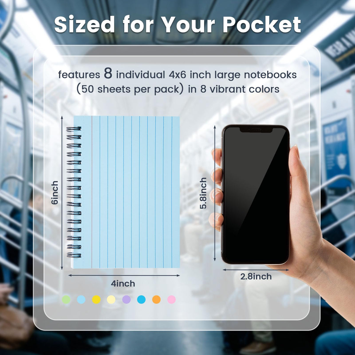 Koogel 400PCS Index Cards, 4x6 Large Index Cards with Key Rings for School, Flashcards Heavy Note Card with Waterproof Covers for Studying Learning College Office Home Supplies, 8 Colors