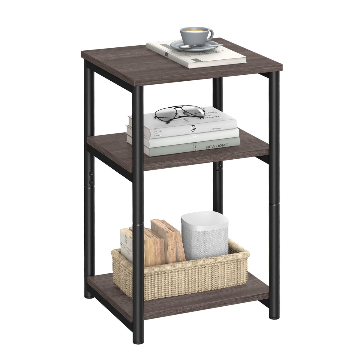 VASAGLE Side Table, Small End Table, Tall Nightstand for Living Room, Bedroom, Office, Bathroom, Chestnut Brown and Classic Black ULET273B74