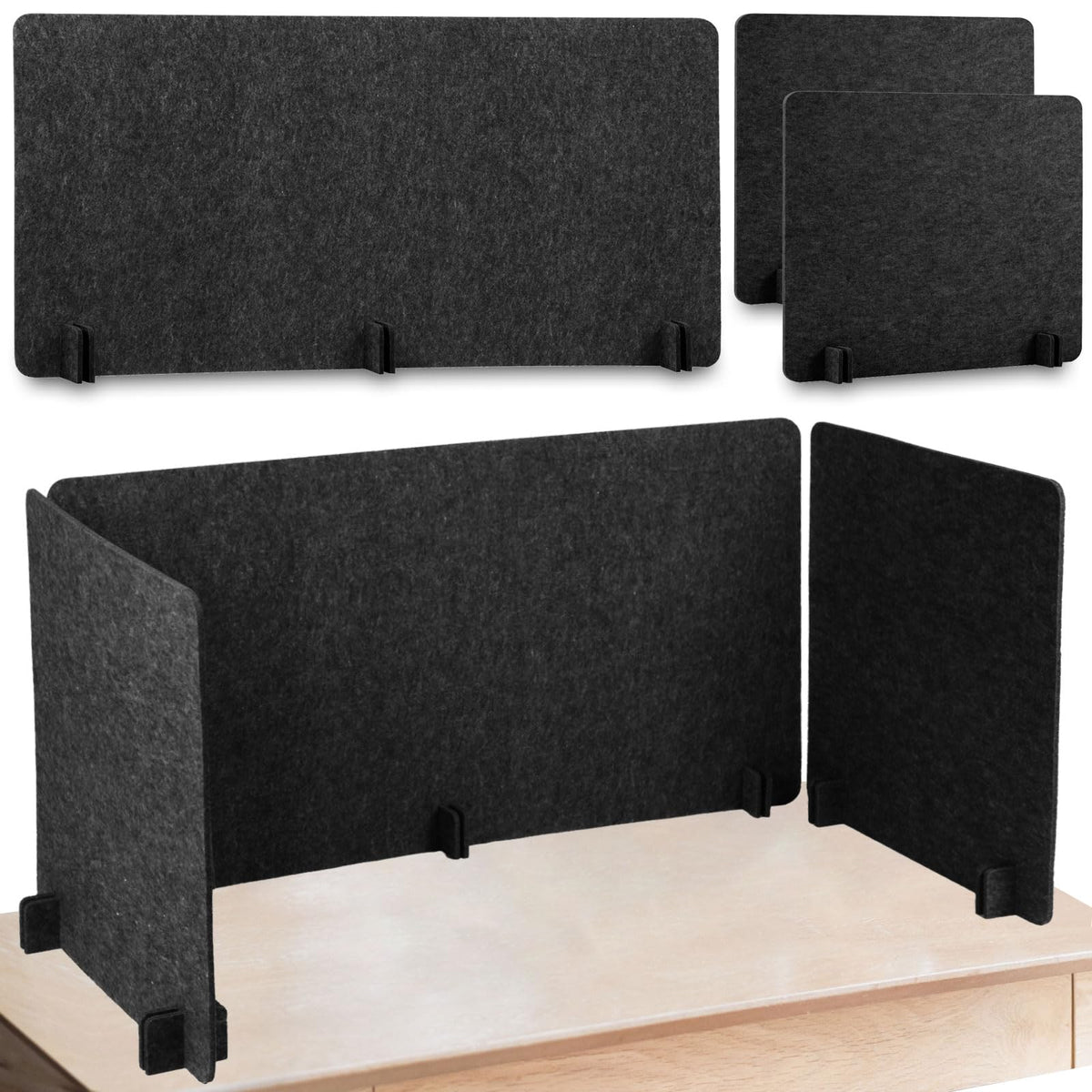 Buryeah 3 Pcs Desk Divider Desk Partition 23.6 x 47.2, 23.6 x 23.6 Stand up Freestanding Cubicle Privacy Panel Reducing Noise Visual Distraction Divider for Office Home School(Deep Gray)