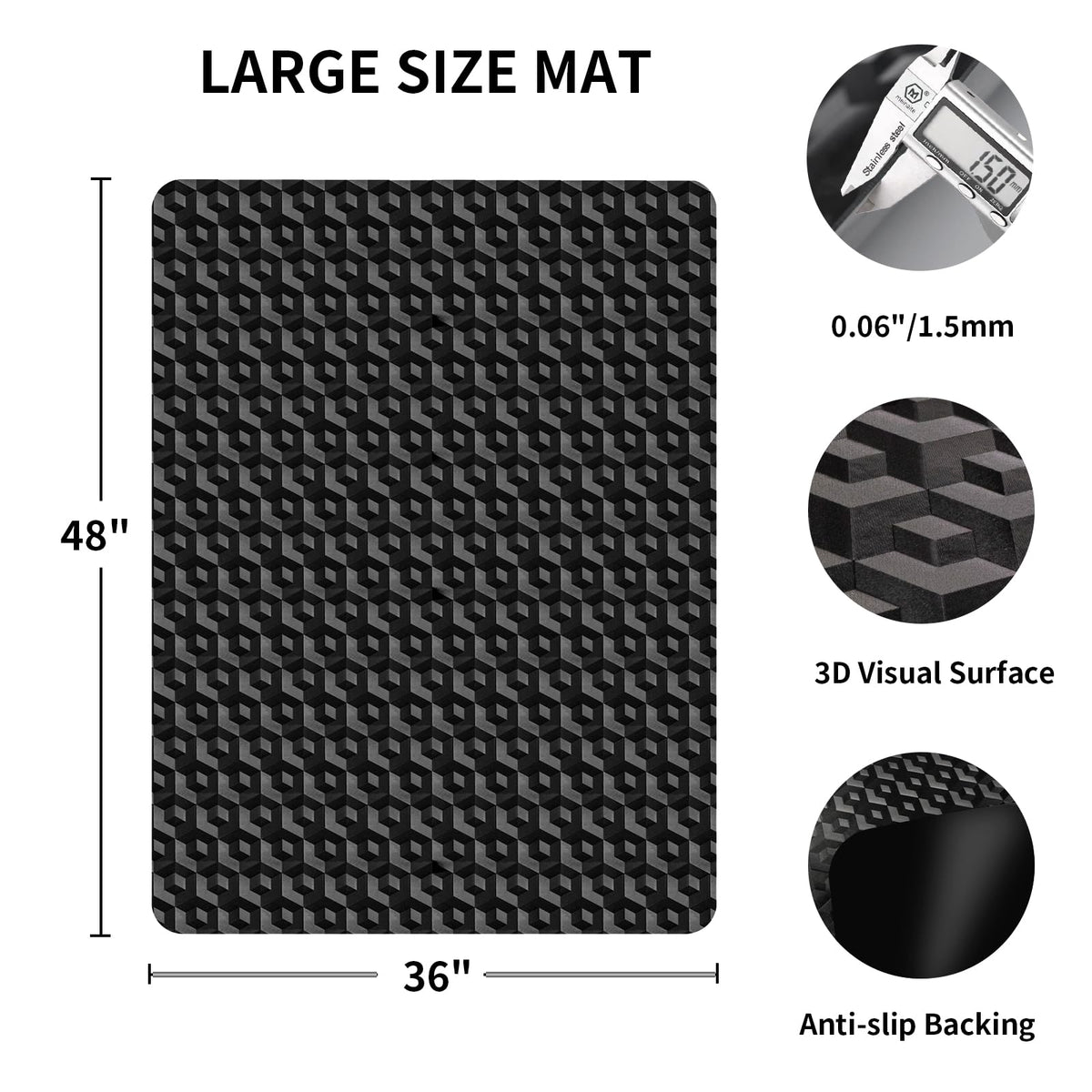 Office Chair Mat for Hardwood Floors, 48" x 36" Black 3D Pattern PVC Chair Mat, Heavy Duty Floor Protector for Rolling Chair, Easy Glide and Clean, Under Computer Desk Floor Mat for Home & Office Use