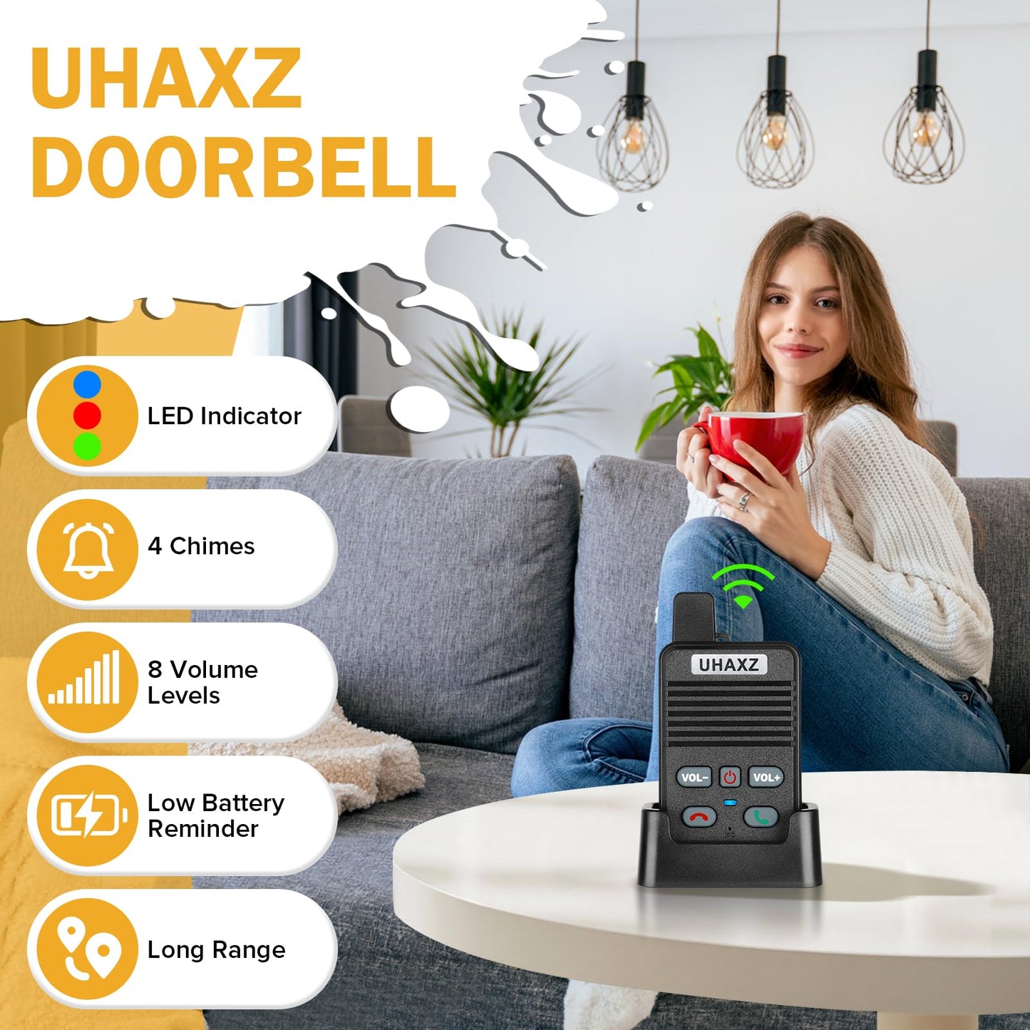 Wireless Doorbell, Full Duplex Doorbell Wireless, 1000ft Long Range, Hands-Free Intercom Door Bell 2 Way Communication, 4 Chimes 8 Volume Levels, Intercoms Wireless for Home House(Black)