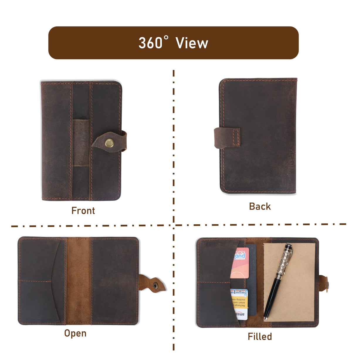 TheAntiq Genuine Leather Refillable Field Notes Cover 3.5 x 5.5" | Handmade Distressed Pocket Journal & Travel Diary Cover with Card Slots, Pen Loop & Passport Pocket Planner Case