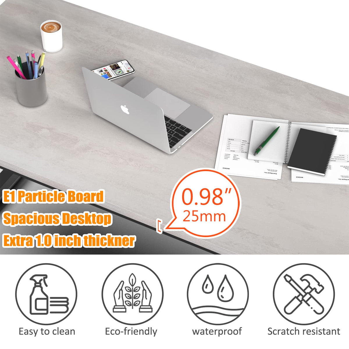 NSdirect 63" Large Computer Desk,Modern Simple Style PC Table Office Desk Wide Workstation for Study Writing,Gaming and Home Office,Extra 1" Thicker Wooden Tabletop and Black Metal Frame,White+Black