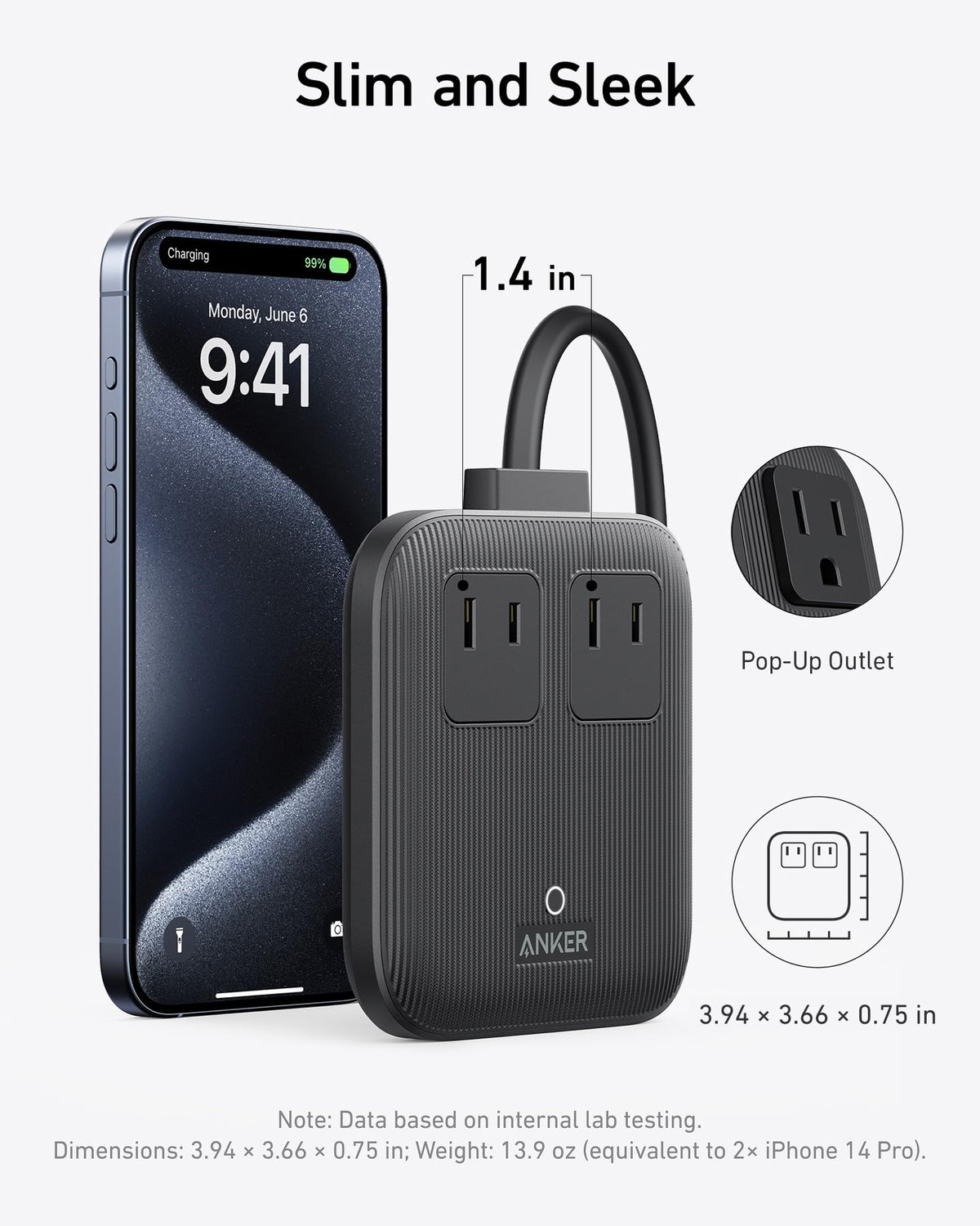 Anker Travel Power Strip, Anker Nano 67W Max 6-in-1 USB C Charger, 2 AC, 2 USB A and 2 USB C, 5ft Thin Undetachable Flat Plug Extension Cord with Multiple Outlets, Travel Essentials, Cruise Essentials