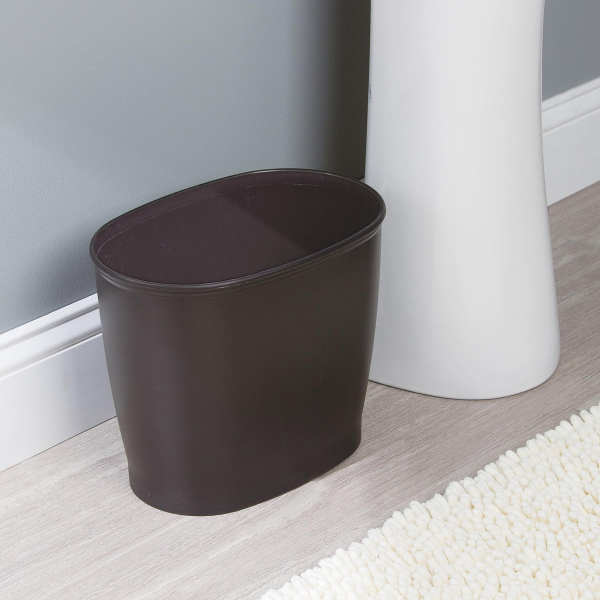 iDesign Slim Plastic Bathroom Trash Can, Small Garbage Bin for Bedroom, Office, Desk, Dorm, Bronze