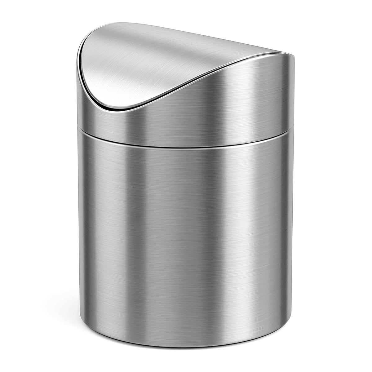 JILLICK Small Mini Trash Can with Lid, Brushed Stainless Steel Small Tiny Mini Trash Bin Can, Mini Countertop Trash Cans for Desk Office, Swing Top Trash Bin 1.5 L/0.40 Gal (Sliver)