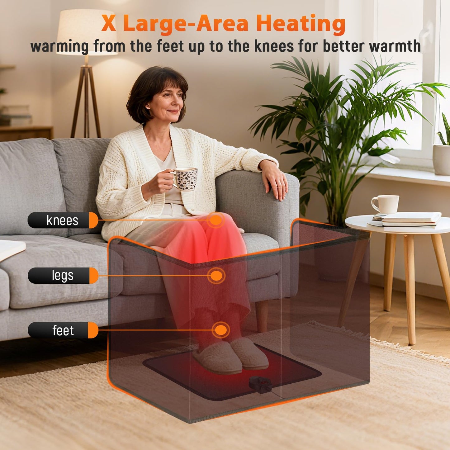 Under Desk Heater with Heated Floor Mat - Personal Portable Space Heaters Indoor - Foot Warmer with 12H Timer & 8 Heat Levels - Foot Control, for Home Bedroom Office