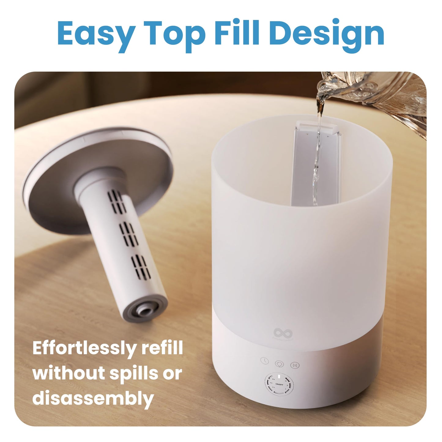 Everlasting Comfort 2.5L Top Fill Humidifier for Bedroom – Quiet, Easy to Fill & Clean, 24HR Runtime, Night Lights, Timer, Ultrasonic Cool Mist, Auto Shut-Off, Essential Oil Diffuser - White
