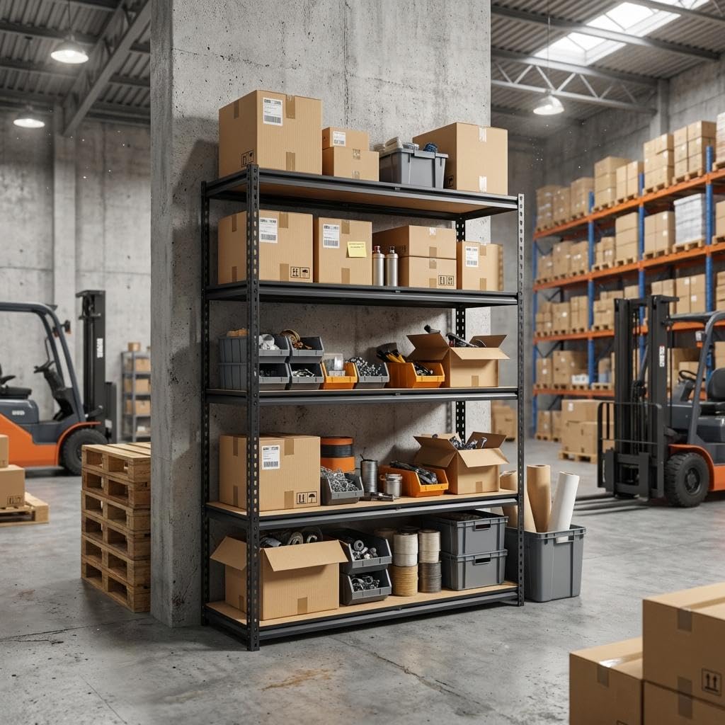 Heavy Duty 5-Tier Garage Storage Rack – Adjustable Metal Shelving Unit, 2500 lbs Capacity, 48"W x 24"D x 72"H, Boltless Steel Frame, MDF Boards – For Basement, Pantry, Laundry, Warehouse