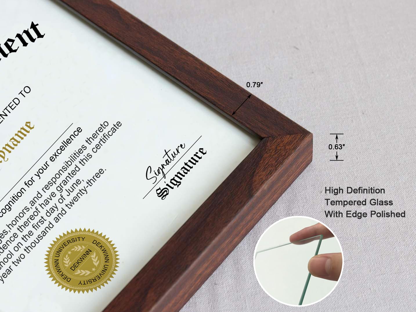 DEKWINN,8.5x11 Diploma Frame,1 Pack Certificate Document Frame with High Definition Glass,Picture Frame for Wall and Tabletop Display in Walnut