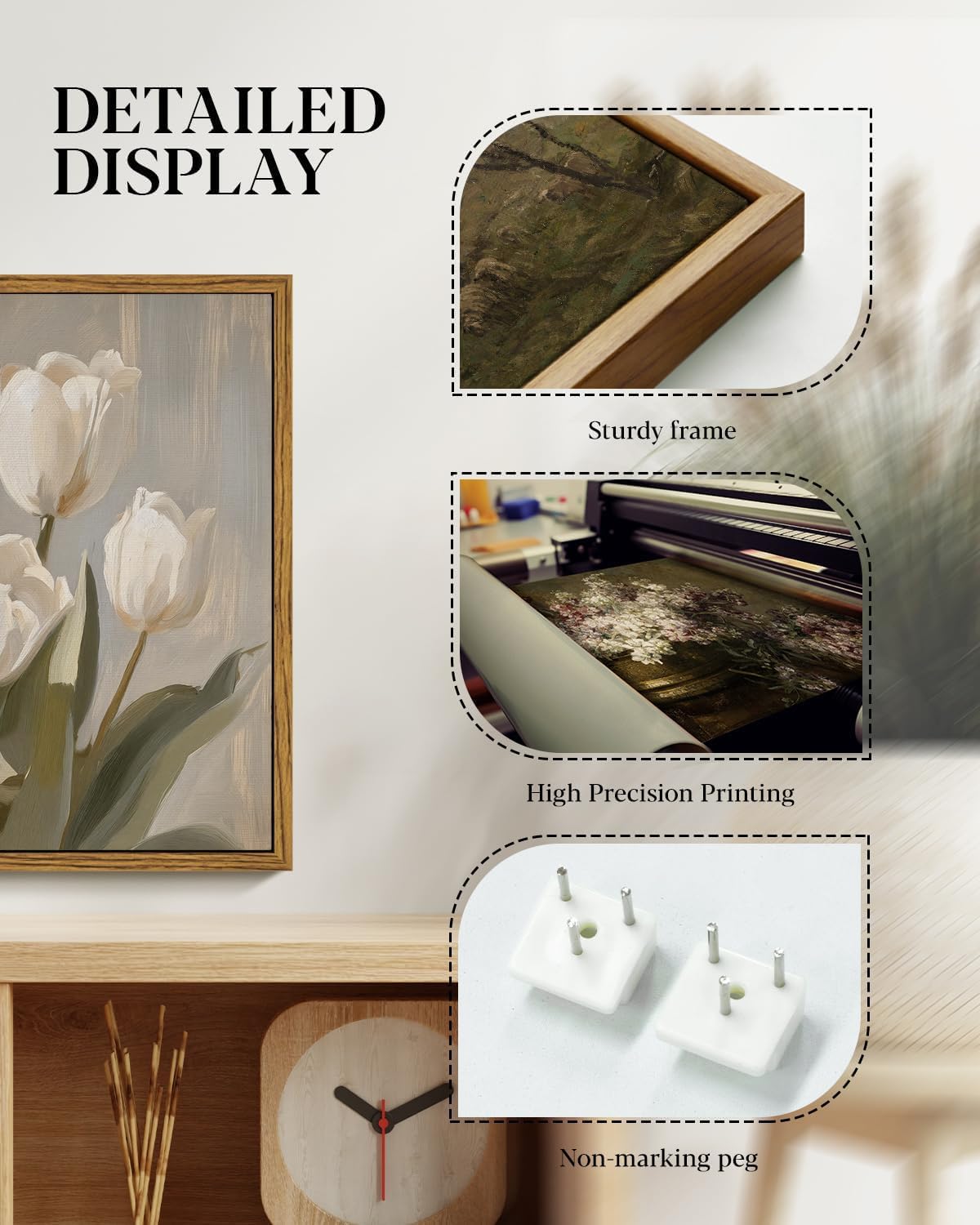 MTFBWY Vintage Tulip Wall Art, Sturdy Framed Botanical Still Life Canvas Print, Antique Flower Oil Painting Artwork for Kitchen Bedroom Office, 8x10 Inch Small Framed Canvas Art