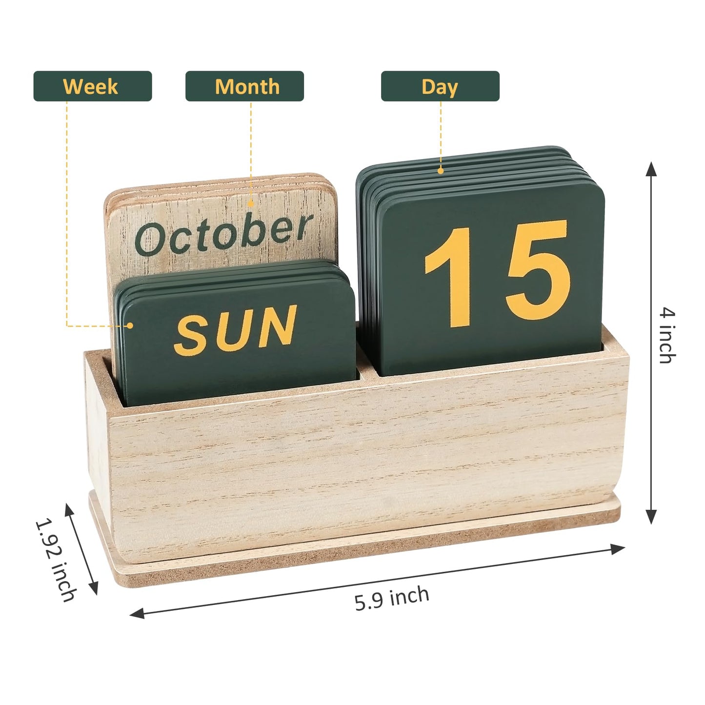 DEERINE Wooden Block Perpetual Calendar for Desk, Daily Desktop Standing Flip Calendar with Large Display, Modern Farmhouse Aesthetic Desk Accessory for Home Office Decor, Reusable Yearly, Wood Grain