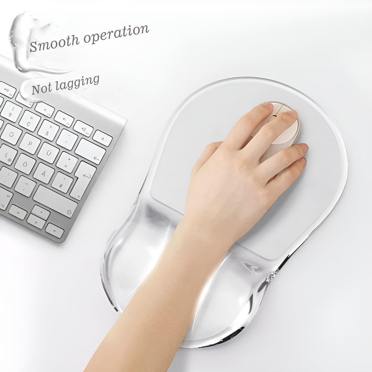 Clear Ergonomic Mouse Pad – Washable & Wipeable Silicone Desk Mat with Wrist Support – Minimalist & Comfortable Design for Premium Workspace Aesthetic Touch-11x3.5inch