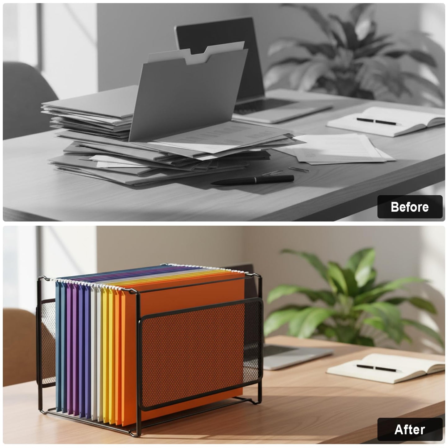 Comix Hanging File Organizer, Letter Size File Folder Organizer with Metal Mesh, Space-Saving File Folder Storage Box for Home Office Supplies