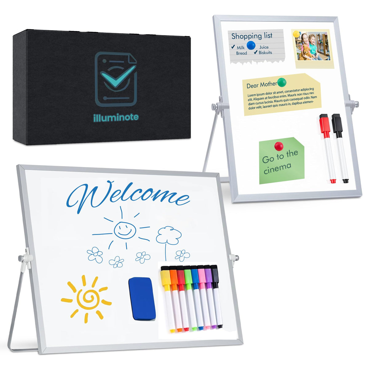 2-Pack Magnetic Dry Erase Whiteboard, Vertical and Horizontal - 14 11 Inch Double-Sided Desktop White Board with Stand Portable Small Whiteboard for Office, Home, Drawing & Notes