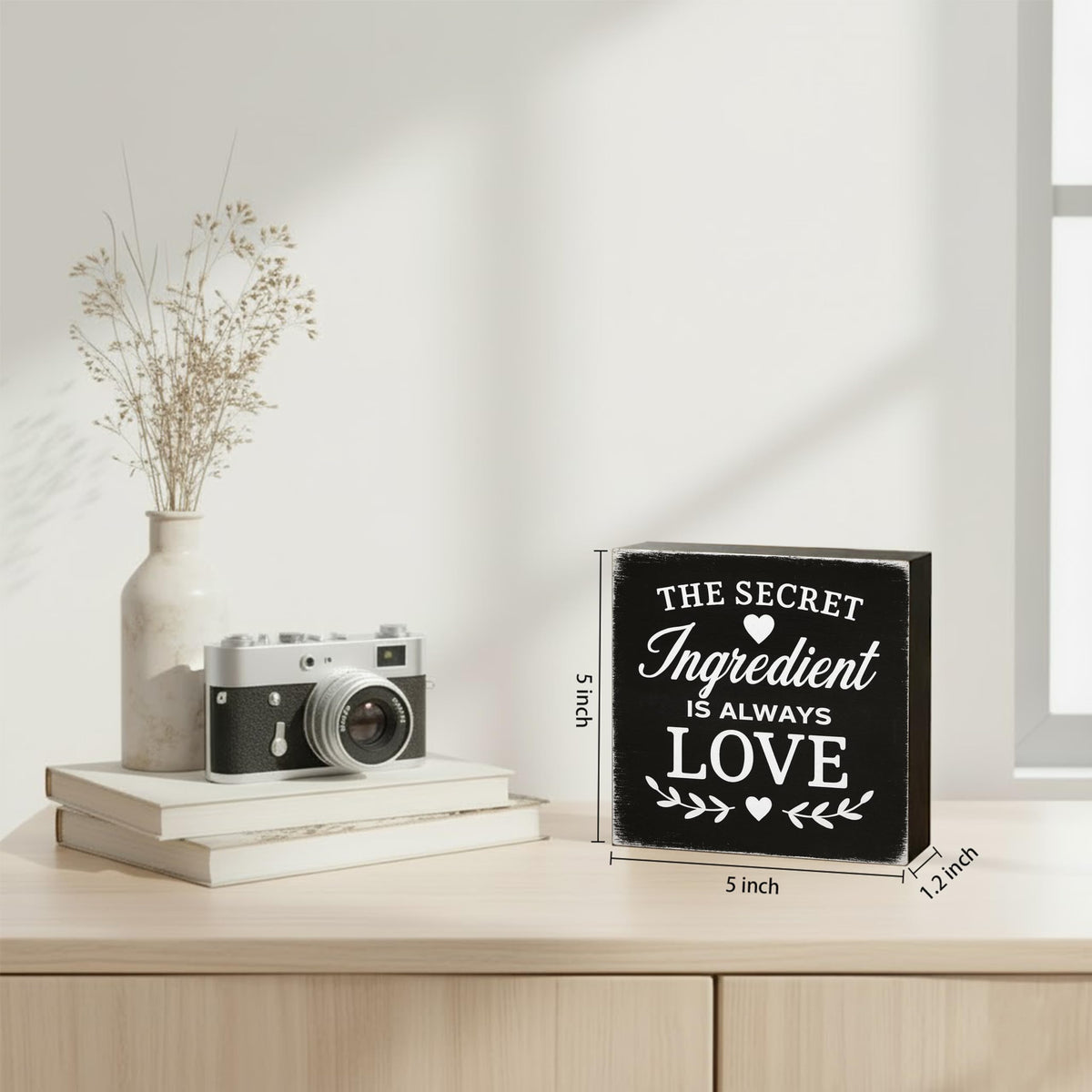 Mindset Definition Wood Box Sign - Inspirational Quote Decor for Desk and Shelf - Motivational Growth Mindset Block for Home Office, 5x5 Inch(Black)