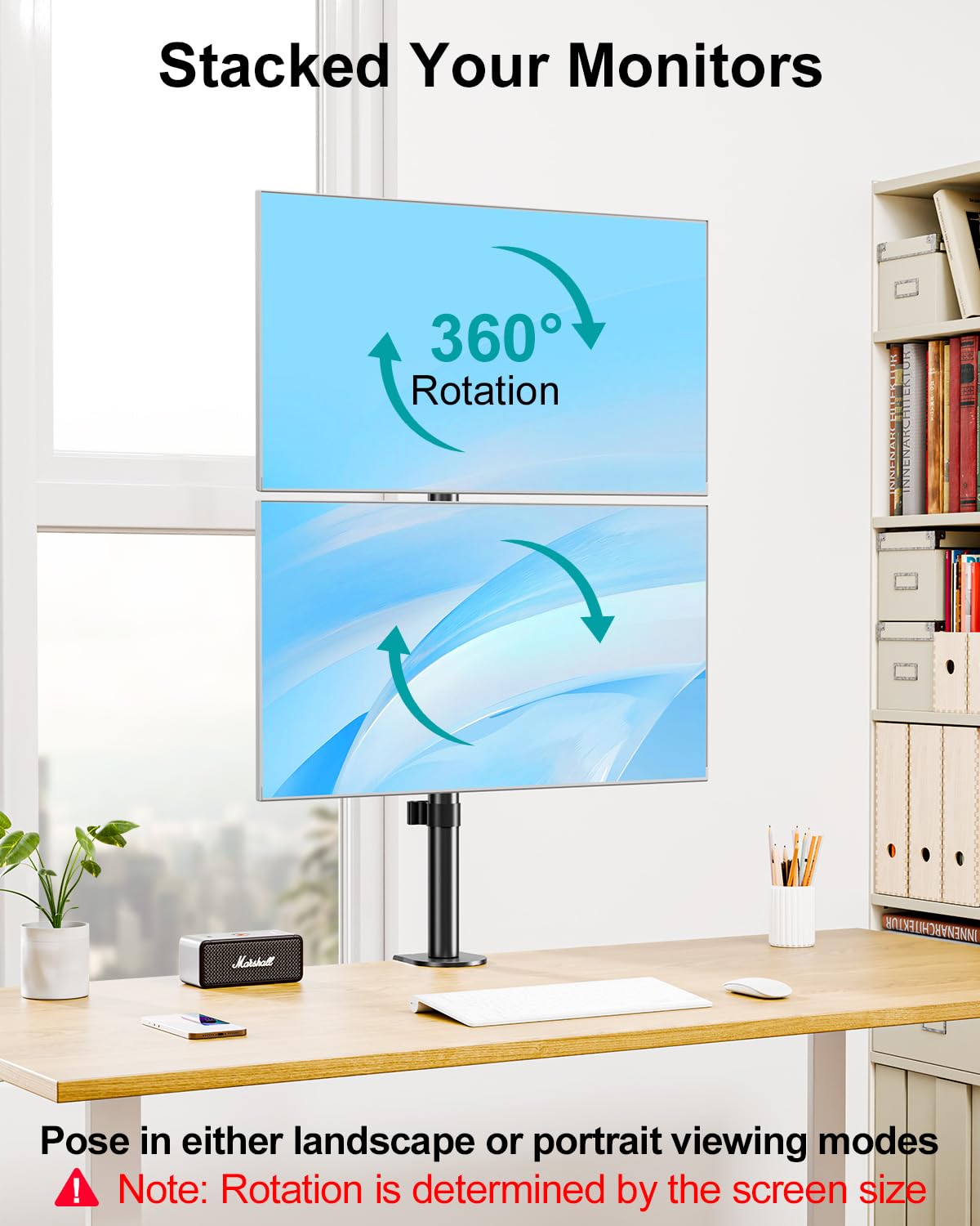 MOUNT PRO Vertical Dual Monitor Stand, Stacked Monitor Mount for 2 Monitors Up to 32 inches, Computer Monitor Arm with Swivel, Tilt, Height Adjustable, Each Monitor Desk Mount Holds up to 17.6 lbs