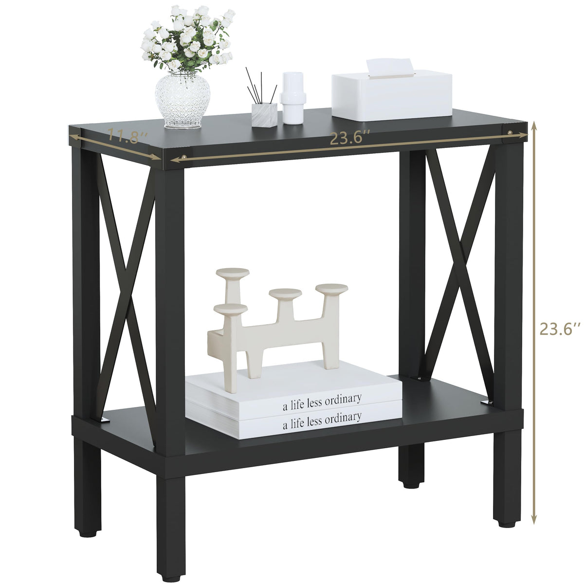 MMEOLUOOK Narrow End Table, Large Sofa Side Table, Farmhouse Nightstand with Storage Shelve, Slim Bedside Table for Living, Room Bedroom, Lounge Black MLBZ17B