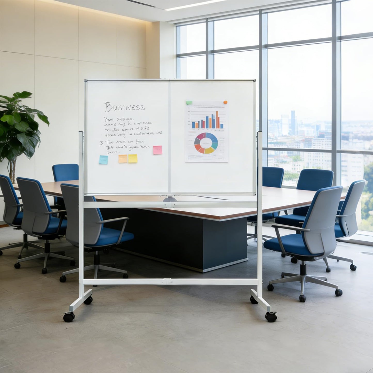 BIBOC Rolling Stand White Board 32×48 Inches, Double Sided Mobile Dry Erase Board with Aluminum Frame, 360 Rotating for Home Office Classroom