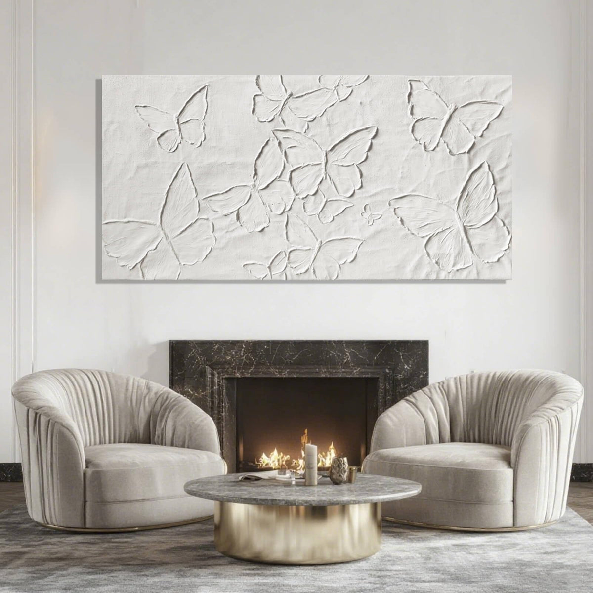 SHEYOYE White Minimalist Wall Art | Canvas Painting, Butterfly Modern Abstract Art Wall Decor for Bedroom, Living Room and Office Hallway Wall Decor 24" x 48"