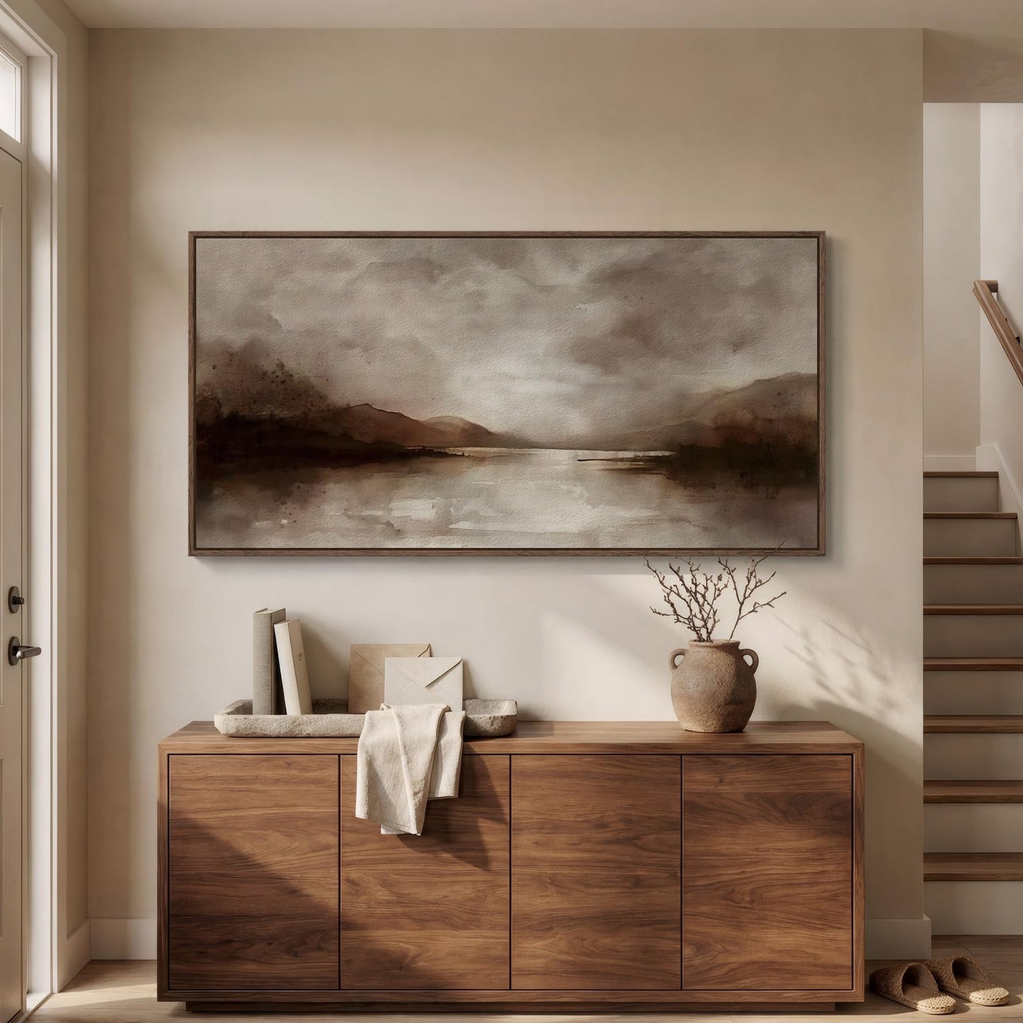 Large Framed Rustic Canvas Wall Art for Living Room, Brown Modern Abstract Landscape Prints Paintings Artwork for Walls, Horizontal Nature Pictures Wall Decor for Bedroom, Office, Farmhouse 30x60 In