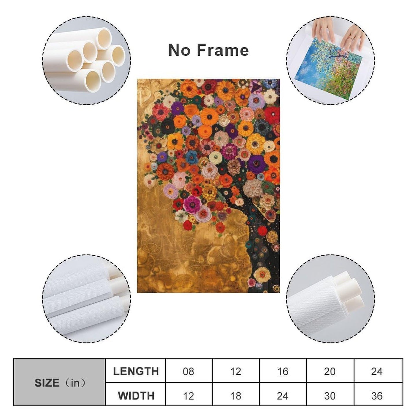 Gustav Klimt Tree of Life Flowers Canvas Printing Wall Art Prints Wall Decor Posters Floral Abstract Golden Bohemian Scandinavian Home Living Room Bedroom Office Gallery Gift 12x18inch(30x45cm)