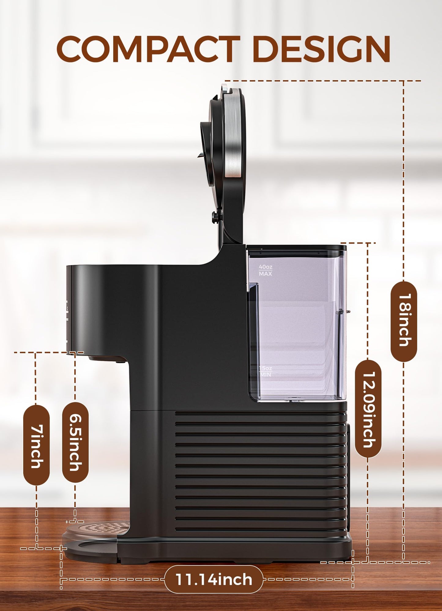 COWSAR Commercial Single Serve Coffee Maker, K Cup Coffee Brewer for Capsule and Ground Coffee, Capsule Coffee Machine with 40 Oz Water Tank, Instant-Heat, 5 Brew Sizes Up To 14 Oz, Classic Black