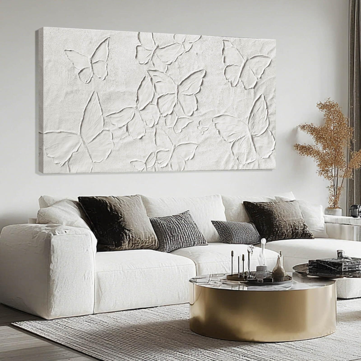 SHEYOYE White Minimalist Wall Art | Canvas Painting, Butterfly Modern Abstract Art Wall Decor for Bedroom, Living Room and Office Hallway Wall Decor 24" x 48"