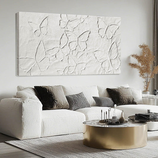 SHEYOYE White Minimalist Wall Art | Canvas Painting, Butterfly Modern Abstract Art Wall Decor for Bedroom, Living Room and Office Hallway Wall Decor 24" x 48"