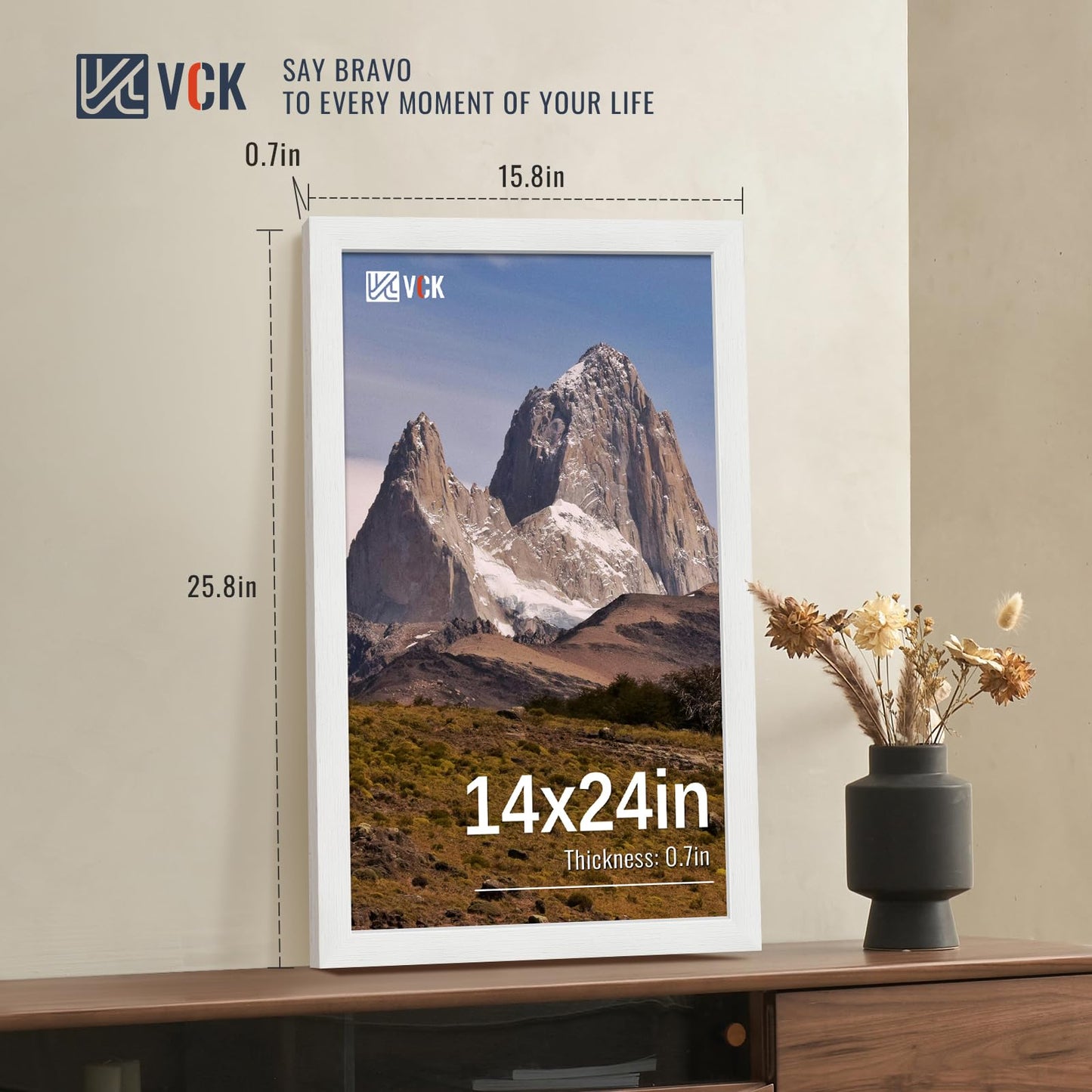 VCK 14x24 Picture Frames white Set of 6, Wide Border Wood Poster Frame, Multi-Directional Display Family Photos, Office Prints, Studio/Gallery Artwork, Woodgrain Series, Wall Hanging
