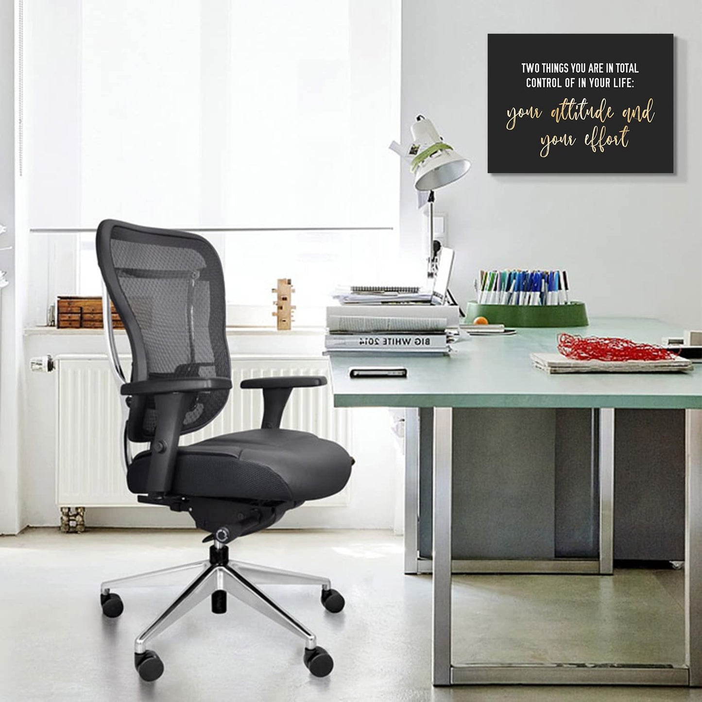 WOWGOOMO Entrepreneur Motivational Canvas Wall Art Inspirational Quotes Wall Art Control Your Attitude and Effert Canvas Print Framed for Home Office Workplace Classroom Bedroom Wall Decor 12"x16"