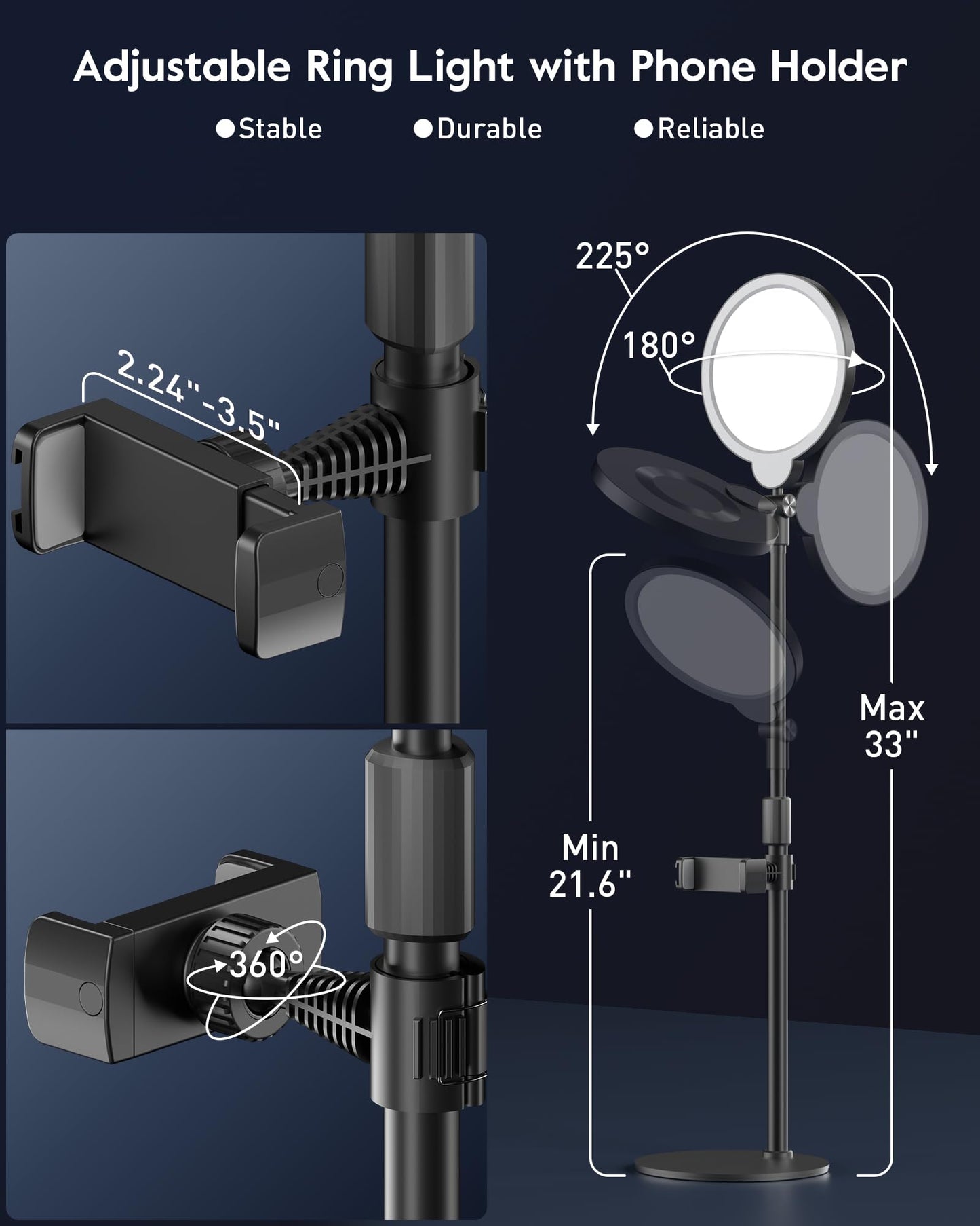 Dimmable Ring Light with Stand for Desk, Adjustable Desk Light for Video Recording, 30 Light Modes Video Conference Lighting, Zoom Lighting for Computer, Webcam, Podcast, Calls, Home Office, CRI 97.8
